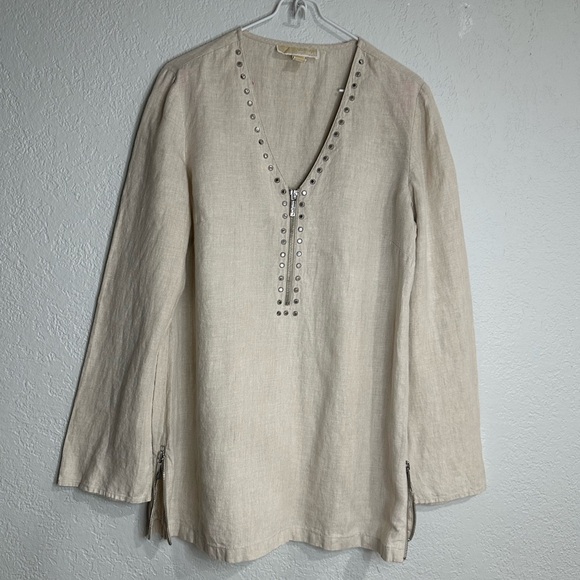 Michael Michael Kors 100% Linen Tunic Top Beige Size M - Picture 3 of 16